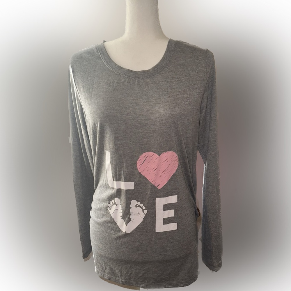Mama Lux Gray Love Long Sleeve Pajama Shirt size XL